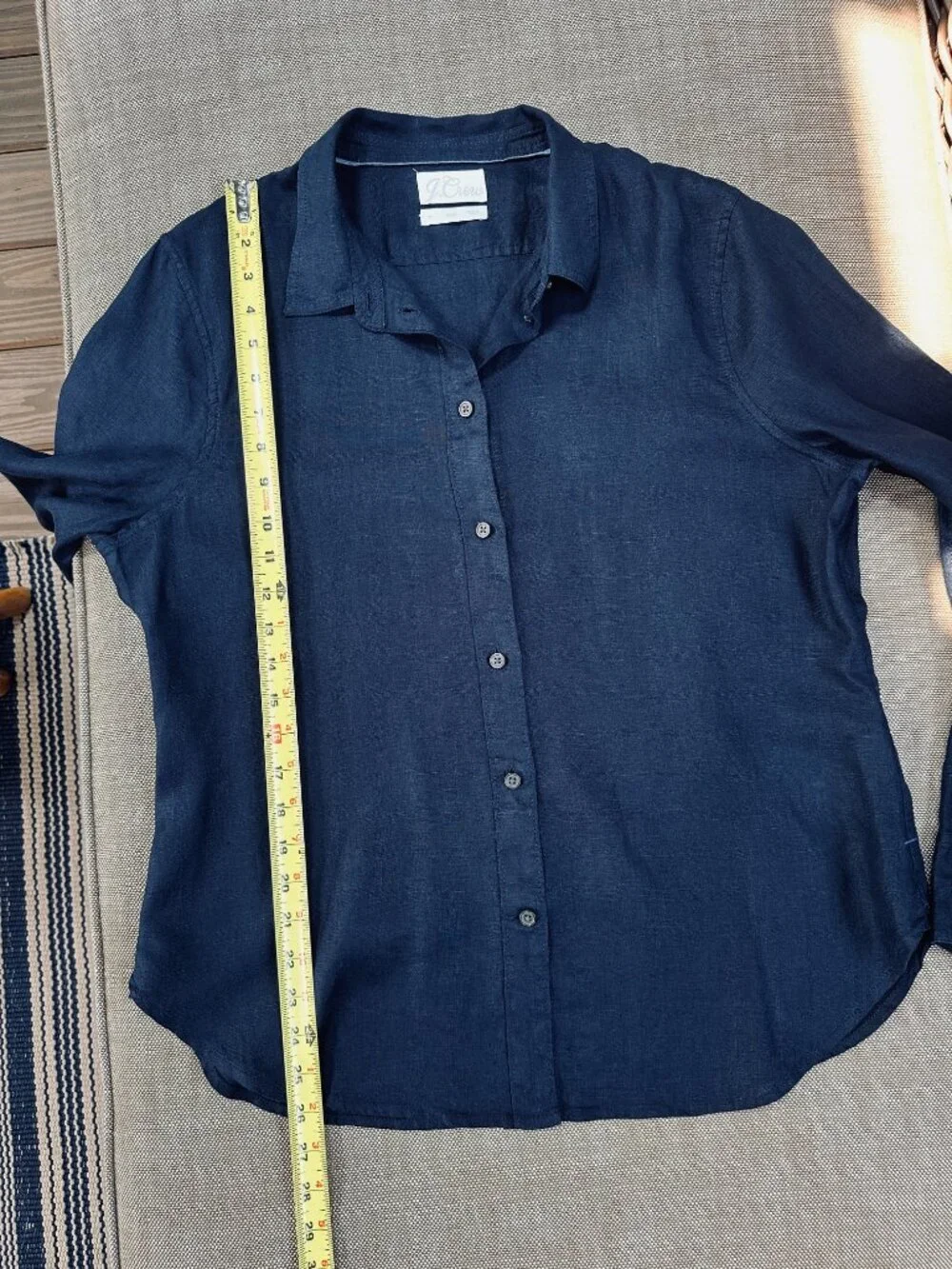 J.Crew Slim-fit Baird McNutt Irish Linen Shirt Navy Blue Women's Size 14 Large